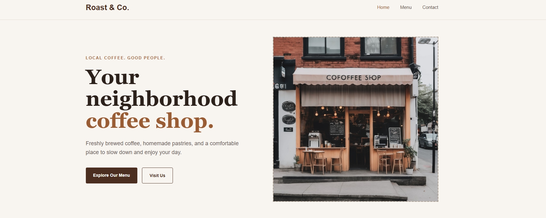 Preview of the Roast and Co coffee shop website